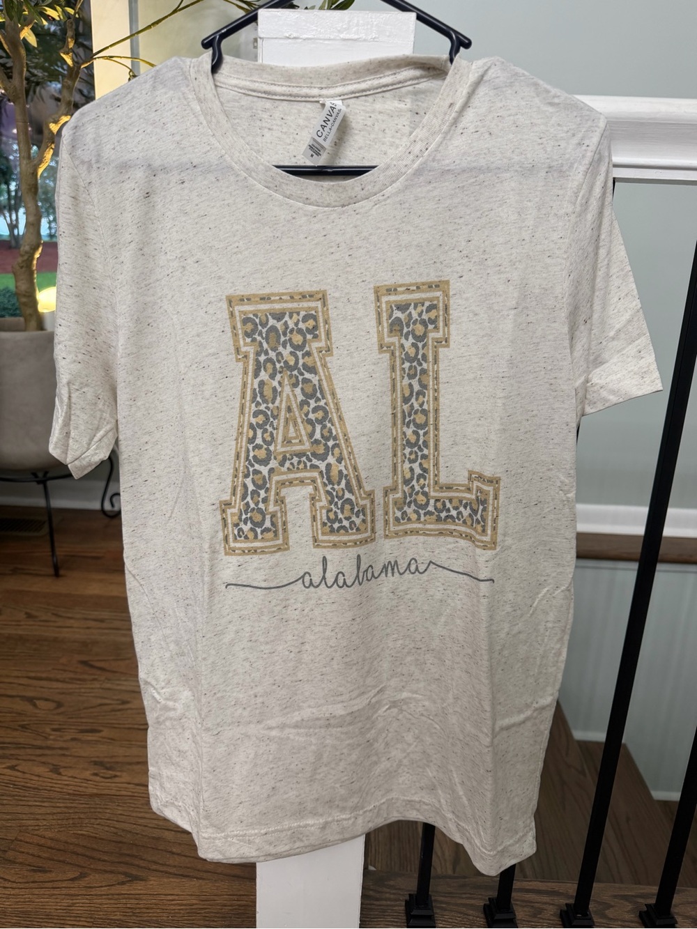 Bella Canvas Cream Graphic Tee with Gold and black Leopard 'AL'